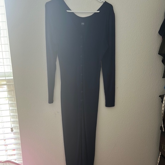 Soft Modal Rib Snap Front Long Sleeve Dress - Picture 4 of 8